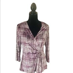 Nine West Purple Velvet Faux Wrap Top Size Large